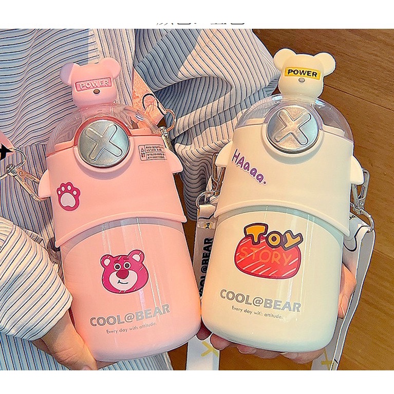 Bình giữ nhiệt PITI 500ml bình nước giữ nhiệt kèm ống hút hình gấu hoạt hình cute | BigBuy360 - bigbuy360.vn