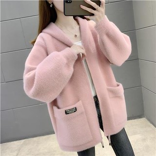 Áo Khoác Lông Cừu Có Mũ Trùm Dáng Rộng Thời Trang Mùa Thu Đông Dành Cho Nữ