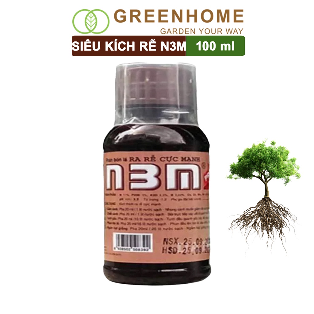 Phân kích rễ Greenhome, n3m, chai 100ml, siêu ra rễ, giâm, chiết cành, ngâm hạt giống