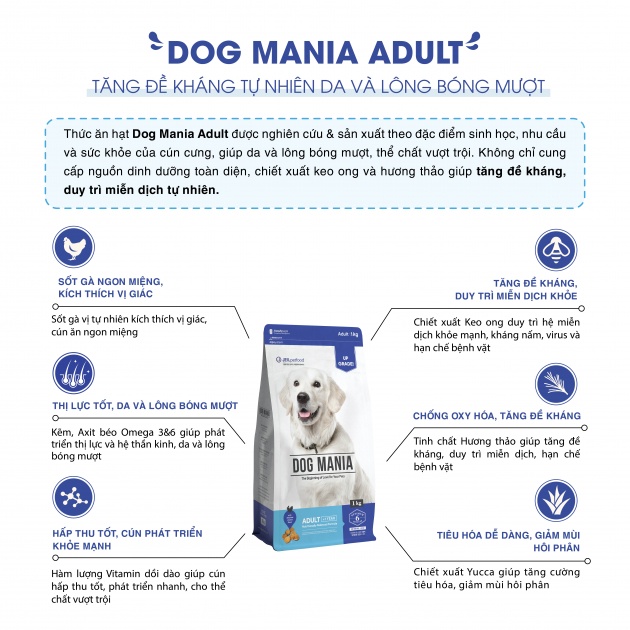 [1KG] DOG MANIA ADULT - Thức ăn hạt khô cho chó trưởng thành nhập khẩu Hàn Quốc
