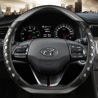 Vỏ bọc vô lăng ô tô bằng sợi Carbon D hình chữ D cho Hyundai Sonata 9 2015 2016 2017 (3-Spoke) Elantra 4 Sport 2015 - 2019 Phụ kiện ô tô
