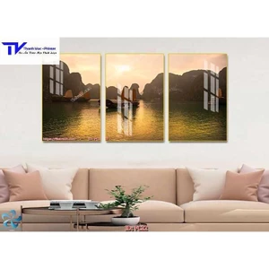 Tranh Treo Tường Sơn Thuỷ Ngang , Tranh Tráng Gương ( Bộ 3 Tấm )