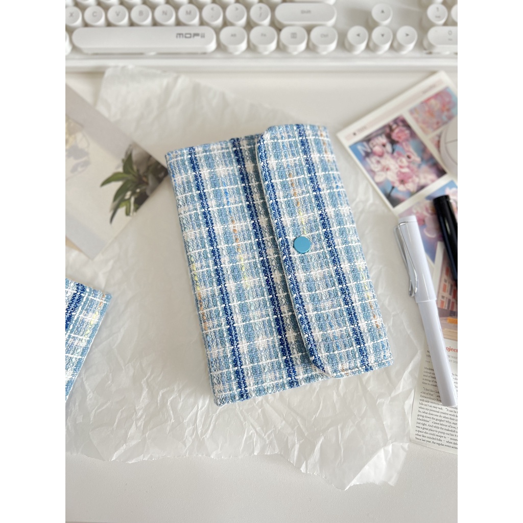 Sổ tay notebook A5 A6 planner Mori bìa vải tweed xanh dương - gáy còng ...