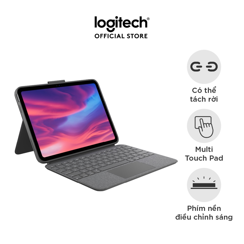 Bao da kèm phím Logitech Combo Touch dành cho iPad Gen 10 (10.9 inch) – Tháo rời Trackpad