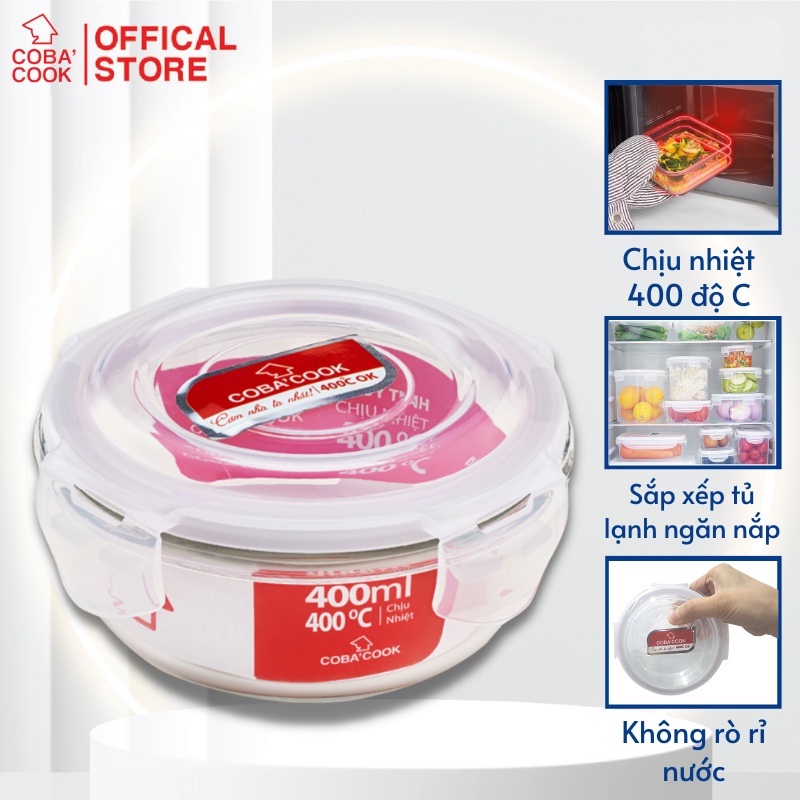Ảnh Hộp thủy tinh đựng thực phẩm chịu nhiệt COBA'COOK hình tròn dung tích 400ml- CBHR400 1