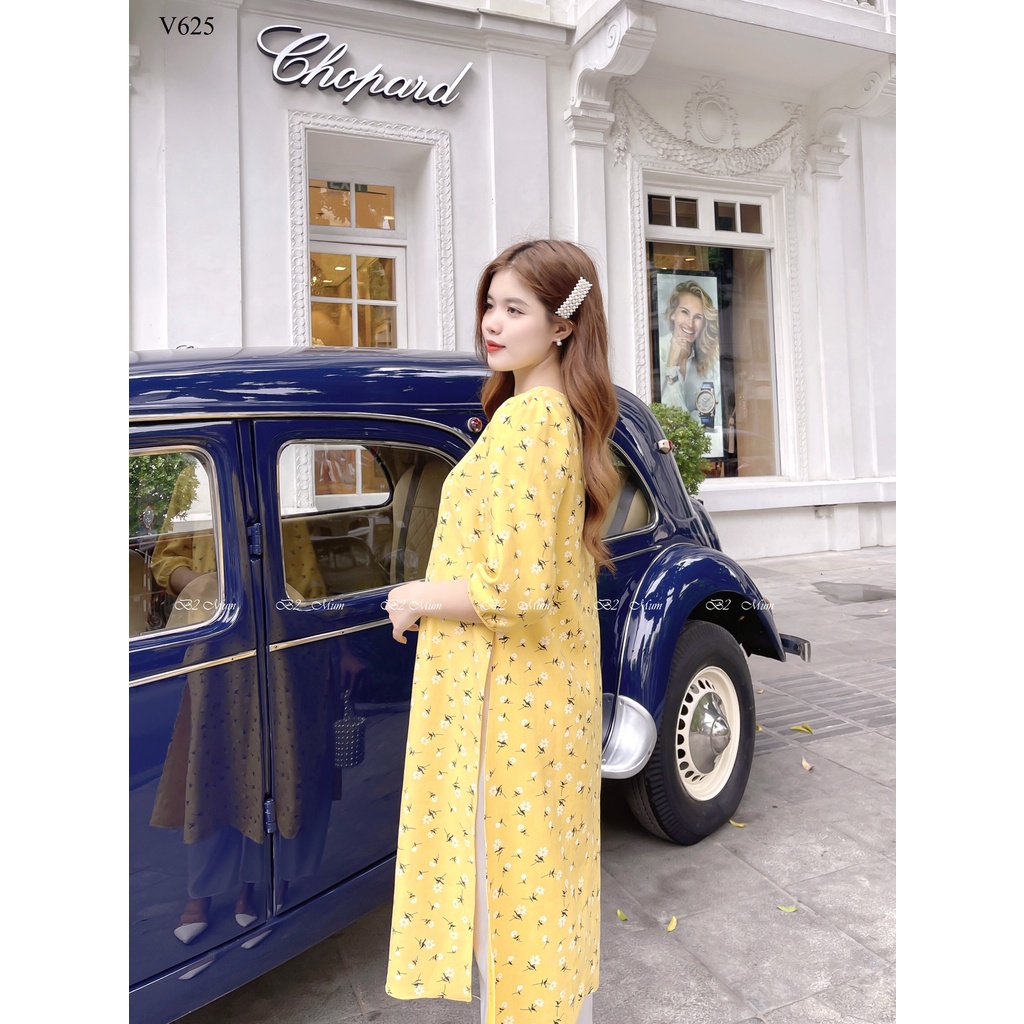Áo dài bầu và sau sinh cách tân chất liệu ozaza phối hoa vàng sang trọng V625 B2Mum