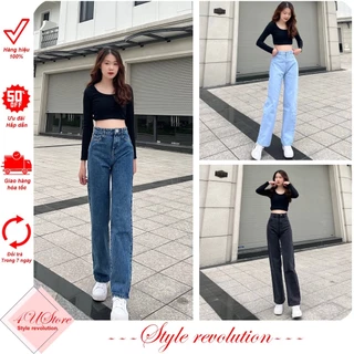 Quần JEAN nữ ống rộng, Quần BÒ nữ ống suông màu xanh đậm, kiểu baggy ống đứng JN4U ảnh thật