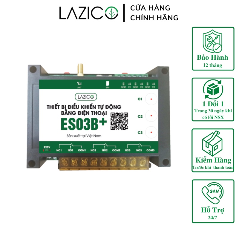 [Mã BMLTA35 giảm đến 35K đơn 99K] Bộ điều khiển từ xa cho motor máy bơm 220V qua điện thoại 3 kênh độc lập LAZICO ES03B+