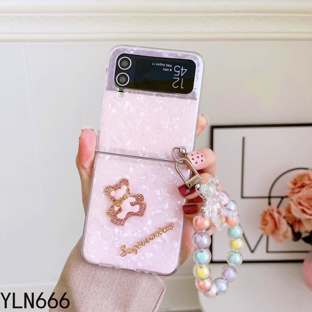 Gấp Thiết Kế Đơn Giản Ốp Lưng Điện Thoại Samsung Galaxy Z Flip 3 4 Thời Trang Dễ Thương Đính Hạt Vòng Tay Vỏ Cho Z Flip3 Z Flip4 5G Trong Suốt Chống Trầy Xước Bảo Vệ
