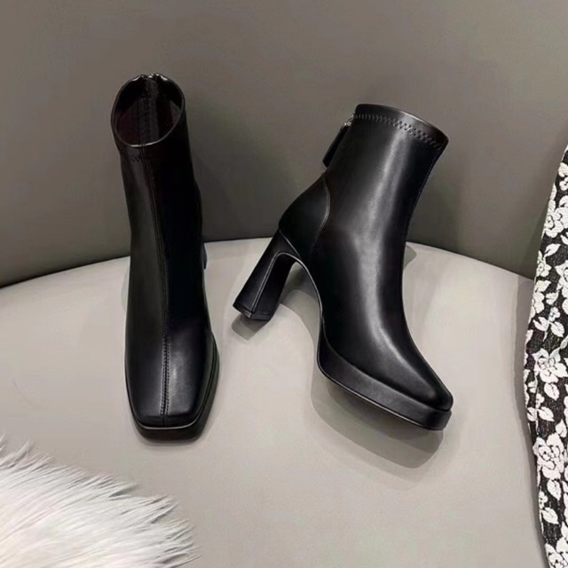 bốt cổ cao gót vuông đúp 9cm boots nữ cao cấp fullbox | Shopee Việt Nam