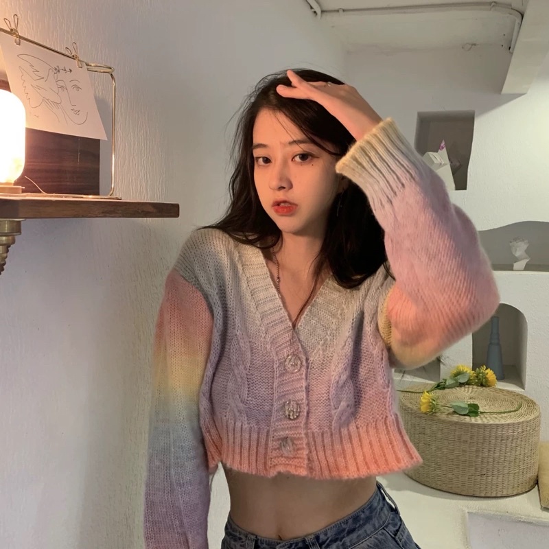 Áo khoác len cardigan dài tay màu cầu vồng Rainbow phong cách ulzzang SAM SAM BOUTIQUE | BigBuy360 - bigbuy360.vn