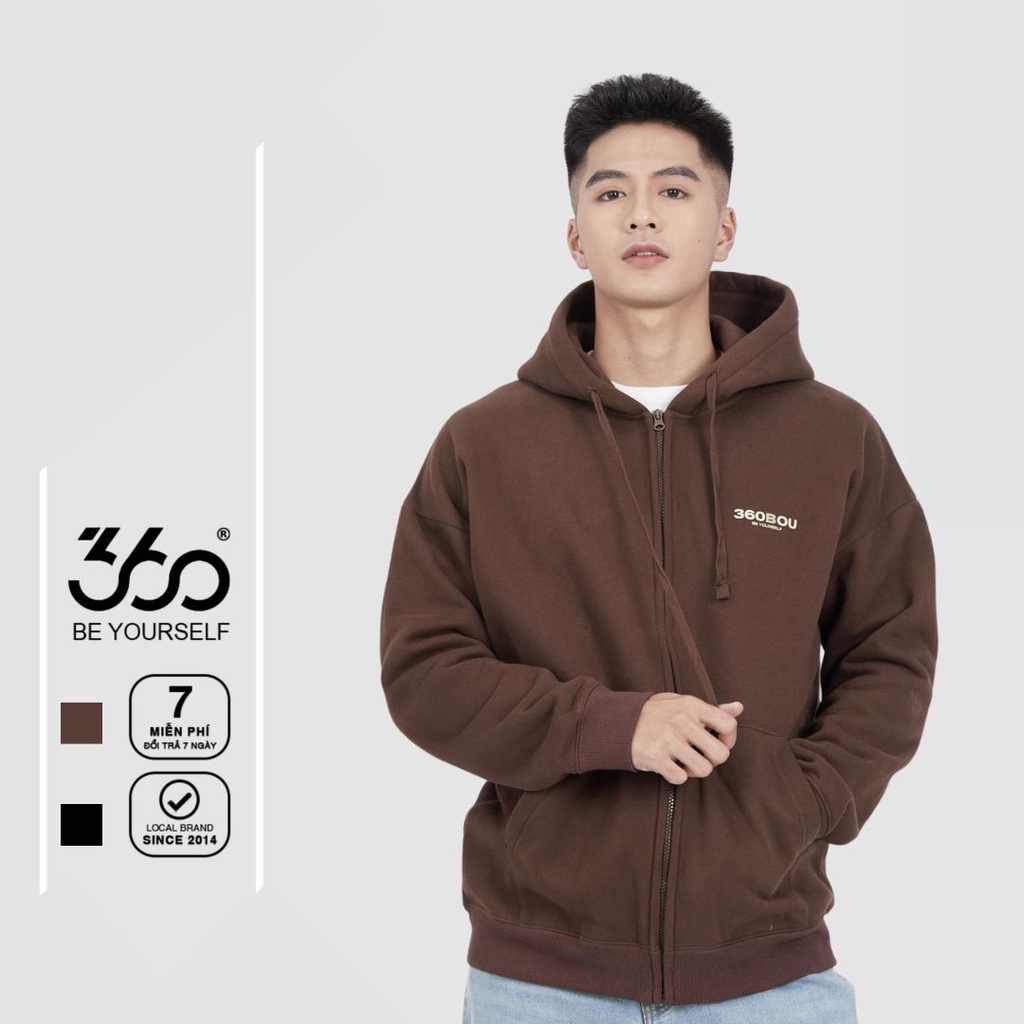 Áo Khoác nỉ bông Nam Hoodie zip thương hiệu thời trang 360Boutique chất liệu dày dặn- KNMOL332