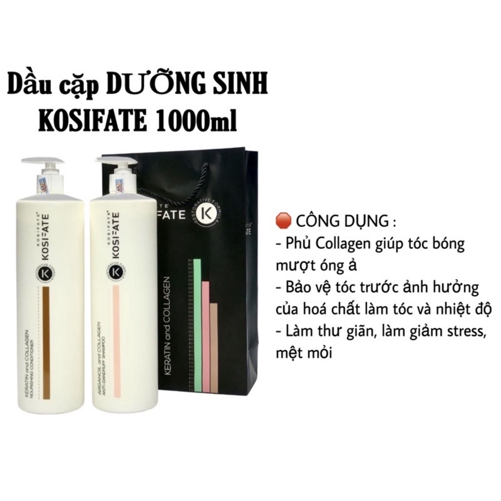 Dầu Gội xả KOSIFATE dưỡng sinh phục hồi tóc mềm mượt, giảm rụng tóc, giảm dầu, giảm gàu