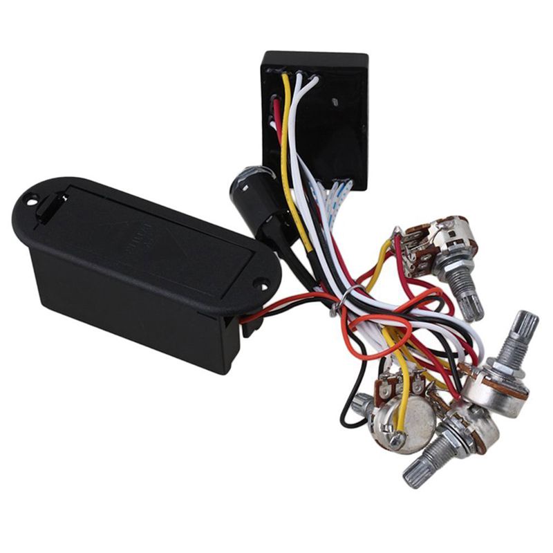 2 Band Active Bass Guitar EQ Equalizer Preamp Circuit Pickup Đen