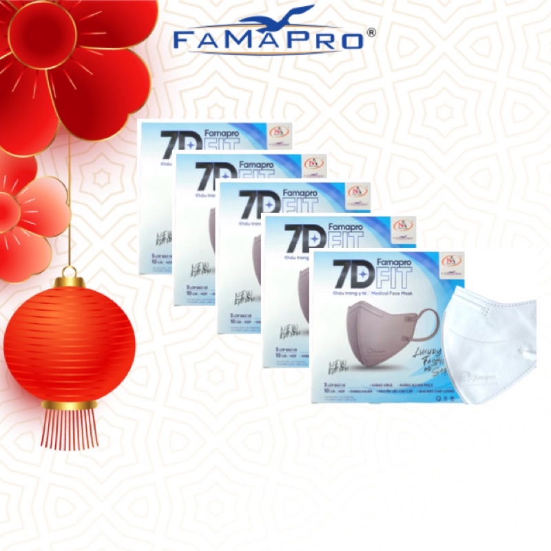 Ảnh Famapro 7D FIT Combo 5 hộp Khẩu trang y tế cao cấp kháng khuẩn 5 lớp (10 cái/ hộp) 2