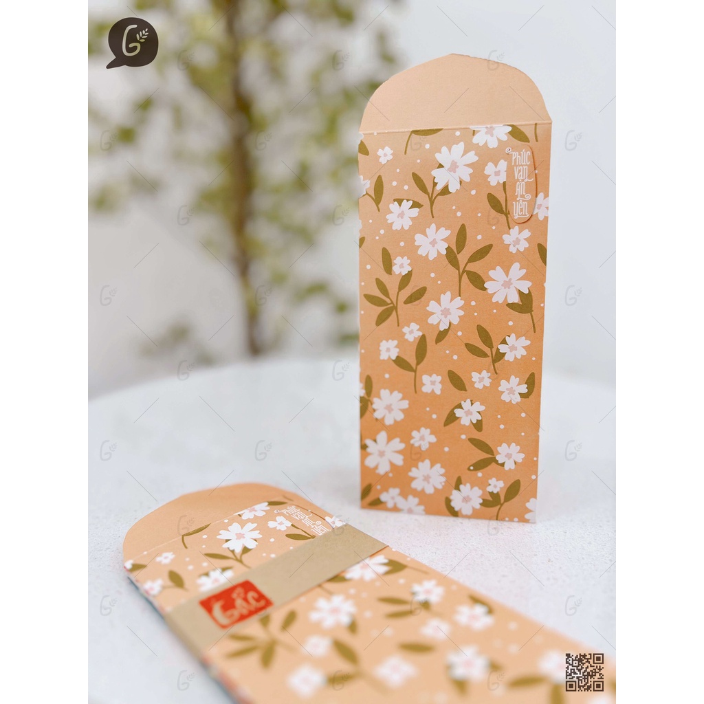 GX008 Bao lì xì Gác xép họa tiết hoa văn vintage chất liệu Kraft nhật nhập khẩu Tết 2025 (Daisy set)