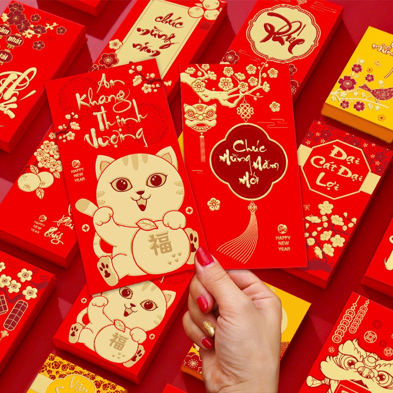 Set 100 lì xì Tết nhiều chủ đề truyền thống dân gian ý nghĩa chúc Tết mừng tuổi năm mới - Kem Shop K82