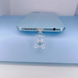 Nút Bịt Chống Bụi Cho Lỗ Cắm Tai Nghe / Cáp Sạc Điện Thoại Màu Trong Suốt Hình Gấu Dễ Thương Diy