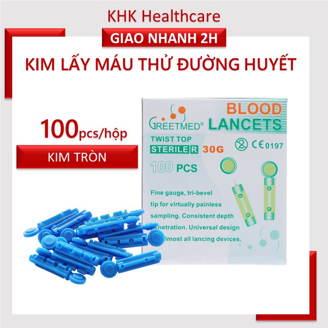 Hộp 100 kim lấy máu tròn dùng trong thử tiểu đường hiệu Greetmed ...