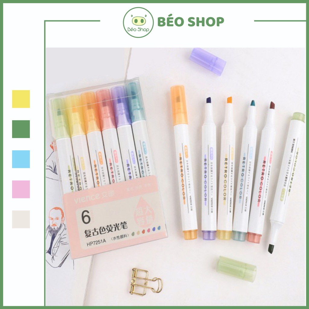 Bút dạ quang highlight pastel nhiều màu dùng ghi chú đánh dấu maker ...