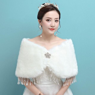 Khăn choàng lông nhân tạo Modomino màu trắng - Phù hợp làm khăn cưới và thời trang