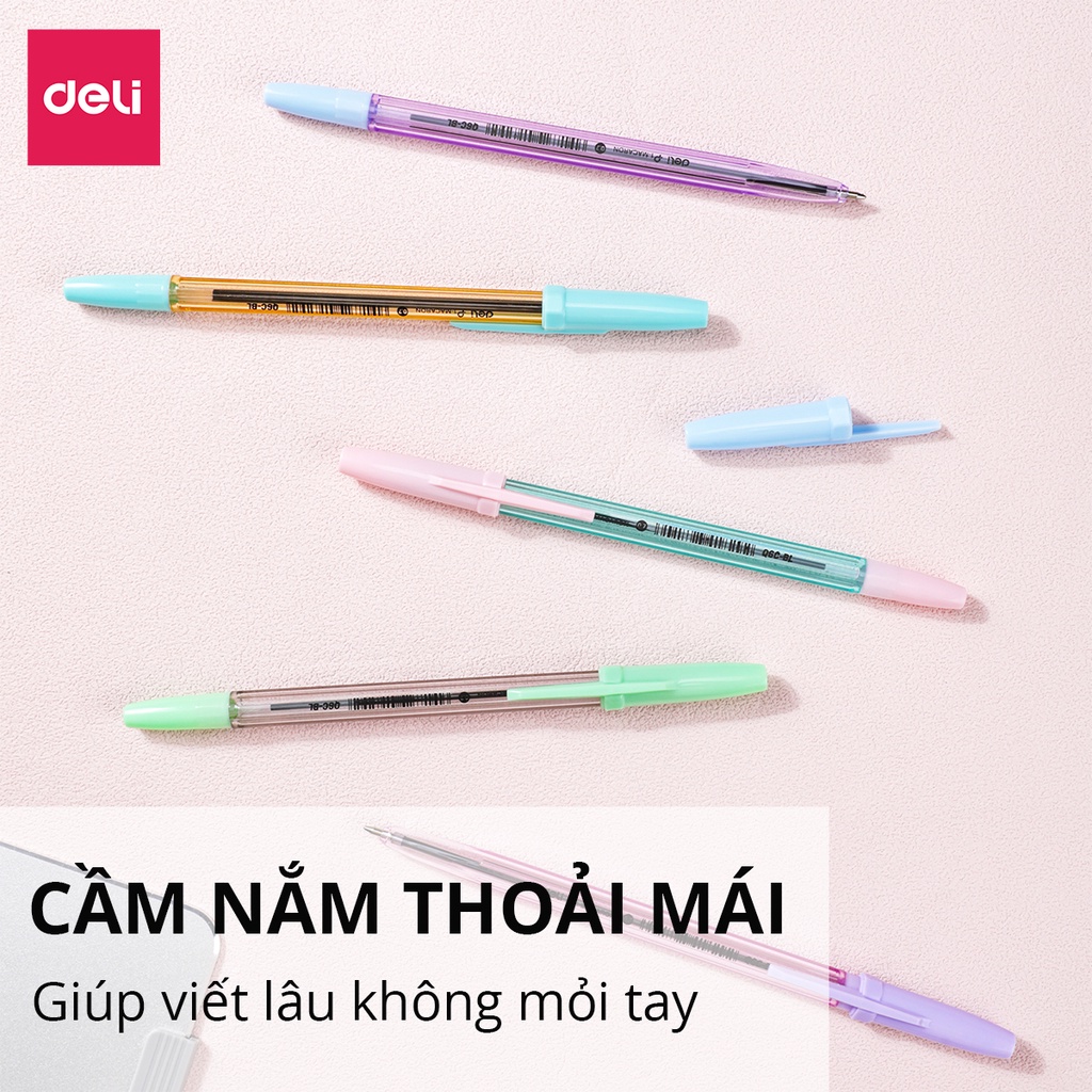 Combo 5 Bút Bi Mực Xanh Đen Ngòi 0.5-0.7mm Nắp Đậy Màu Pastel Deli - Bút bi 0.5mm mực Semi Gel Màu Ngẫu Nhiên 1 chiếc