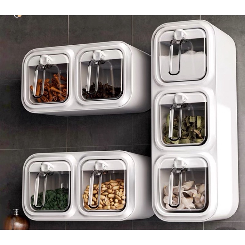 Hộp đựng gia vị nhiều ngăn treo tường không cần khoan đục
