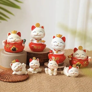 Mô hình mèo trắng tài lộc trang trí bàn học, bàn làm việc, tủ sách, taplo ô tô