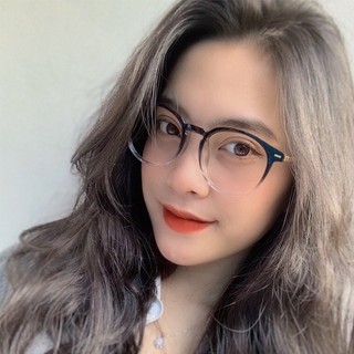 Gọng kính cận nữ nam cao cấp mắt tròn ngố kính giả cận phong cách Hàn Quốc chống tia UV và ánh sáng xanh HANASO 132