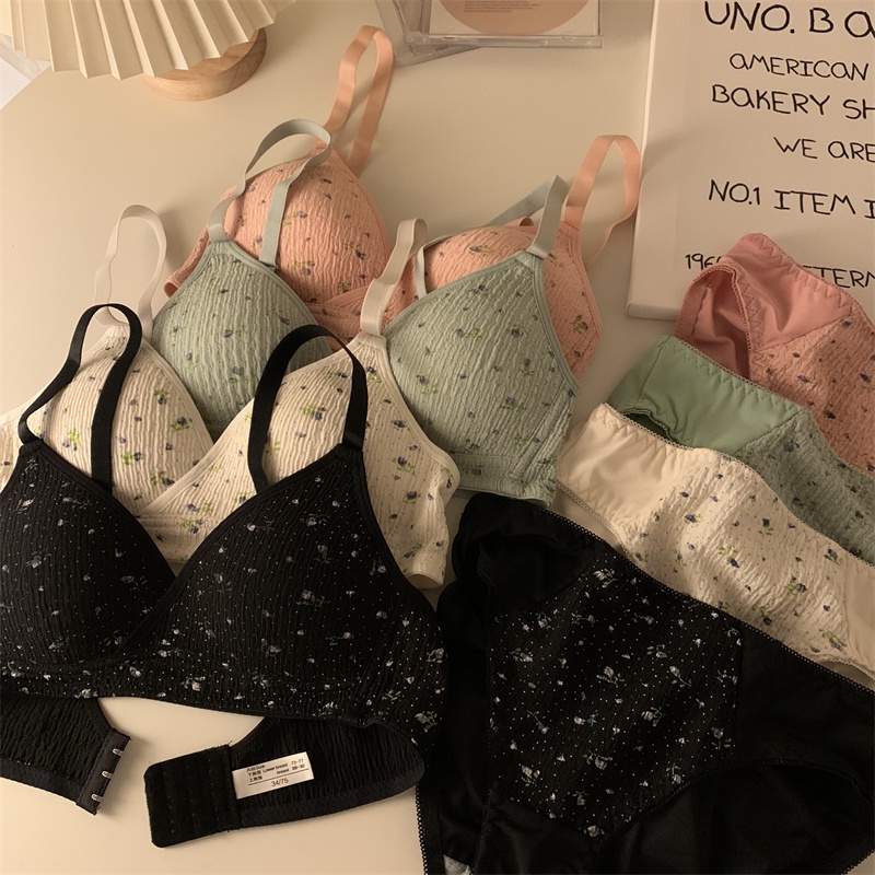 Set Áo Ngực Không Gọng + Quần Lót Cotton Mỏng Dáng Chữ V Thời Trang Quyến Rũ Cho Nữ