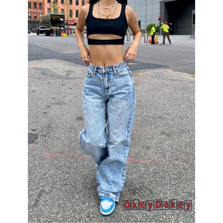 Quần Jean Baggy Lưng Vừa y2k Thời Trang Hàn Quốc Cho Nữ