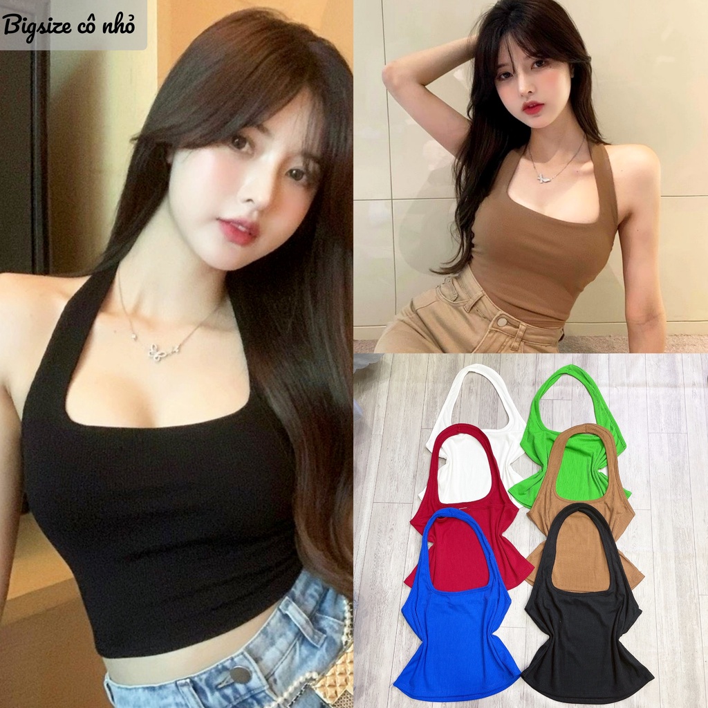 Áo Croptop Nữ Bigsize Kiểu Yếm Hở Lưng Choàng Cổ Ôm Body Gợi Cảm, Áo Yếm Nữ CRT Chất Thun Gân Tăm G5