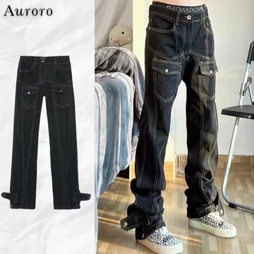 Quần jean trắng hiphop quần đen thời trang oversize quần jean unisex Màu Trơn from rộng quần jean bé trai simple retro quần jean nam hàn quốc