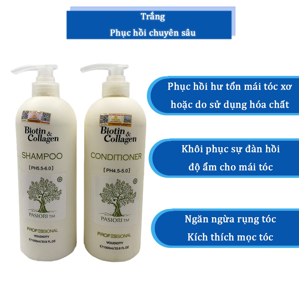 Dầu gội Biotin Collagen chính hãng trắng 500ml 1000ml, cặp dầu gội xả  Biotin Collagen, kích mọc tóc ngăn rụng tóc