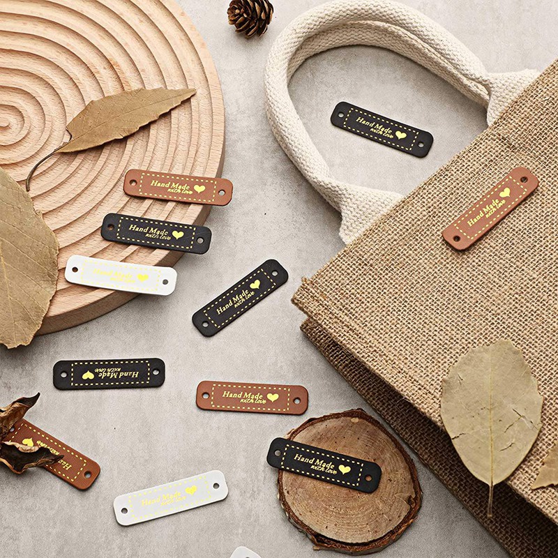 60 Chiếc Handmade Da PU Thẻ Giả Da May Trên Nhãn Tôn Trang Phụ Kiện Đan Có Lỗ Cho Đồ Thủ Công DIY