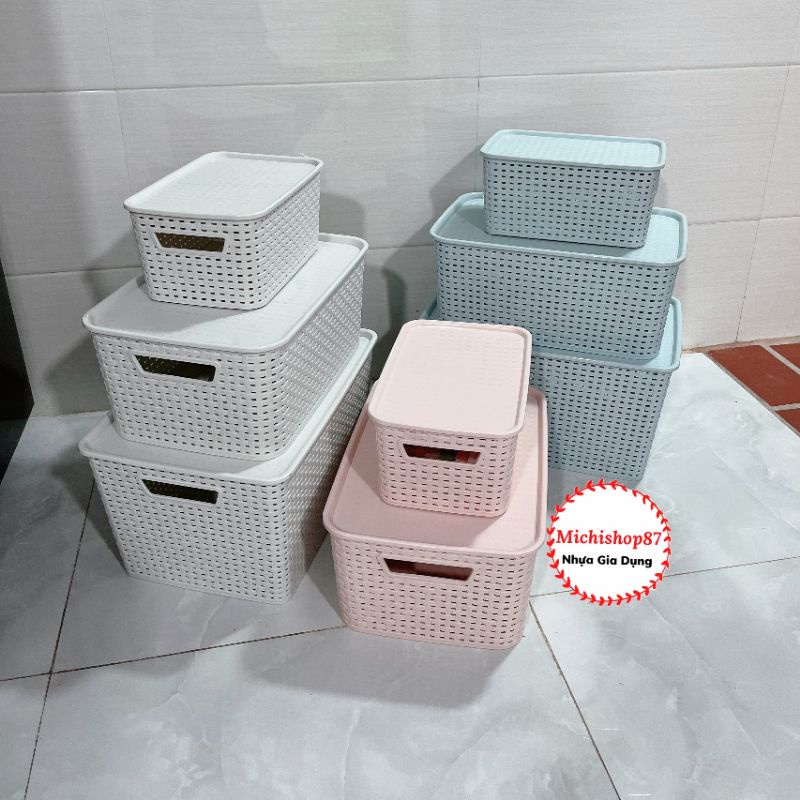 Giỏ Nhựa Có Nắp 3 Size Việt Nhật, Giỏ Đựng Đồ Đa Năng Tiết Kiệm Không Gian Phòng Khách, Rổ Nhựa Đựng  Đồ Có Nắp Đậy