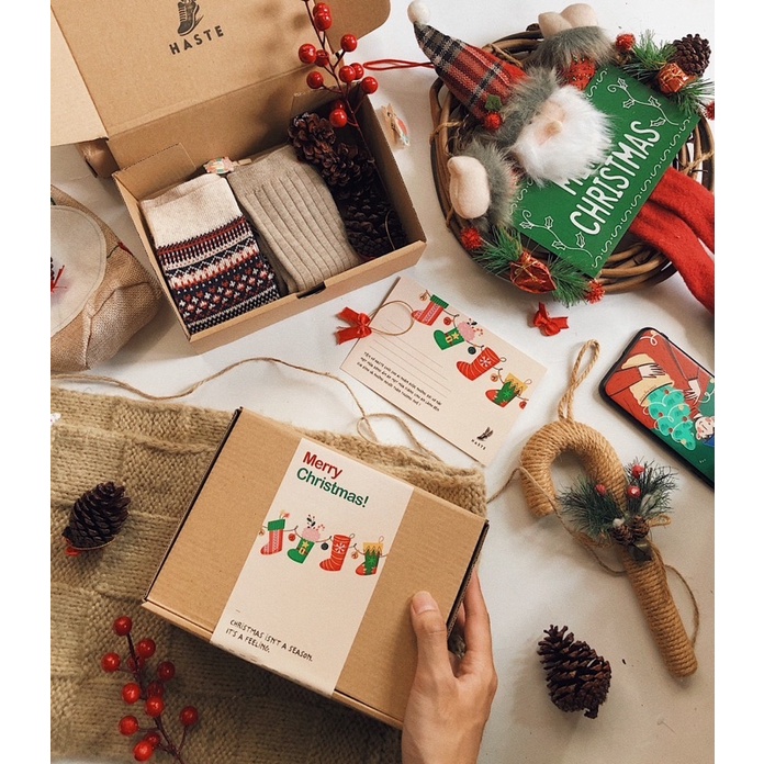 [KÈM THIỆP] Set Quà Tặng Combo 2 Đôi Tất Vớ Cổ Cao Len Thổ Cầm Trầm Ấm Noel Giáng Sinh Quà Tặng Bạn Nam Unisex Co Giãn