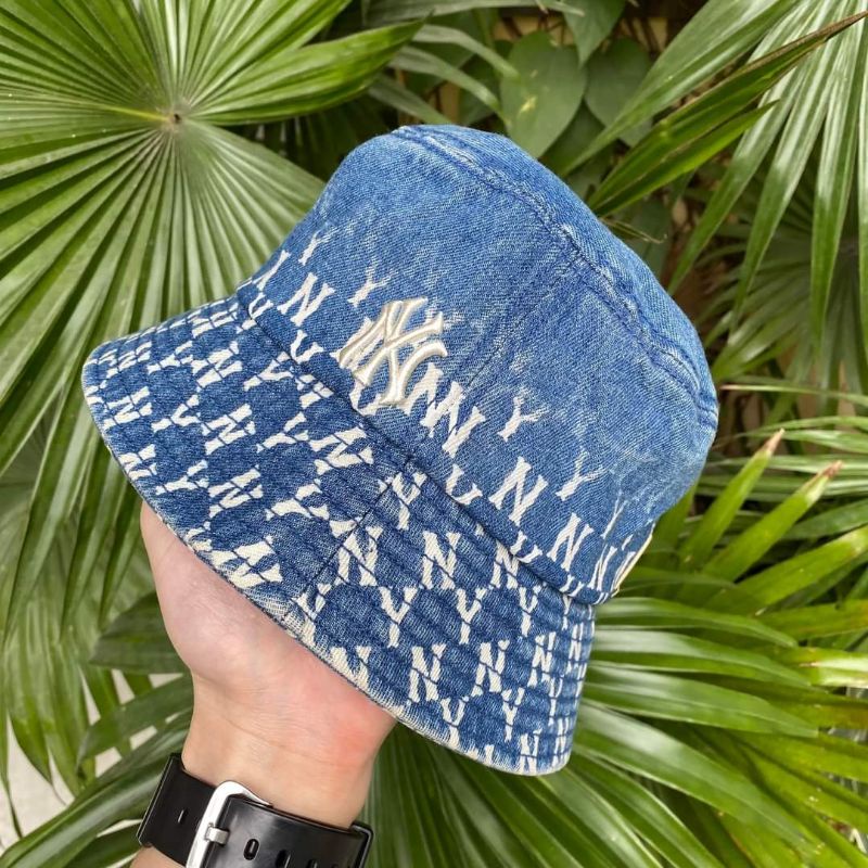 Nón Bucket M L B monogram chất vải jean Hàn Quốc cao cấp, nón thời ...