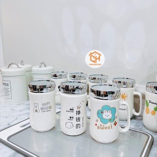 Cốc Nắp Sứ Nắp Có Gương Soi Nhiều Hoạ Tiết Cam Homeware