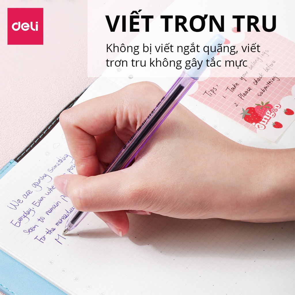 Combo 5 Bút Bi Mực Xanh Đen Ngòi 0.5-0.7mm Nắp Đậy Màu Pastel Deli - Bút bi 0.5mm mực Semi Gel Màu Ngẫu Nhiên 1 chiếc