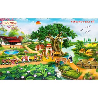Tranh VẢI LỤA Vinh Quy Quy Bái Tổ in Khổ Lớn, tặng keo và dụng cụ