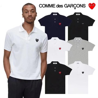 CDG Rei Kawakubo Áo Sơ Mi polo Tay Ngắn Chơi Thêu Trái Tim Cổ Điển Nam Nữ Áo Thun Cổ Nhãn + Thẻ