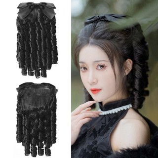 Tóc giả búi kèm nơ xoăn lọn dạng cài, retro cổ điển dành cho trung niên HaminStore
