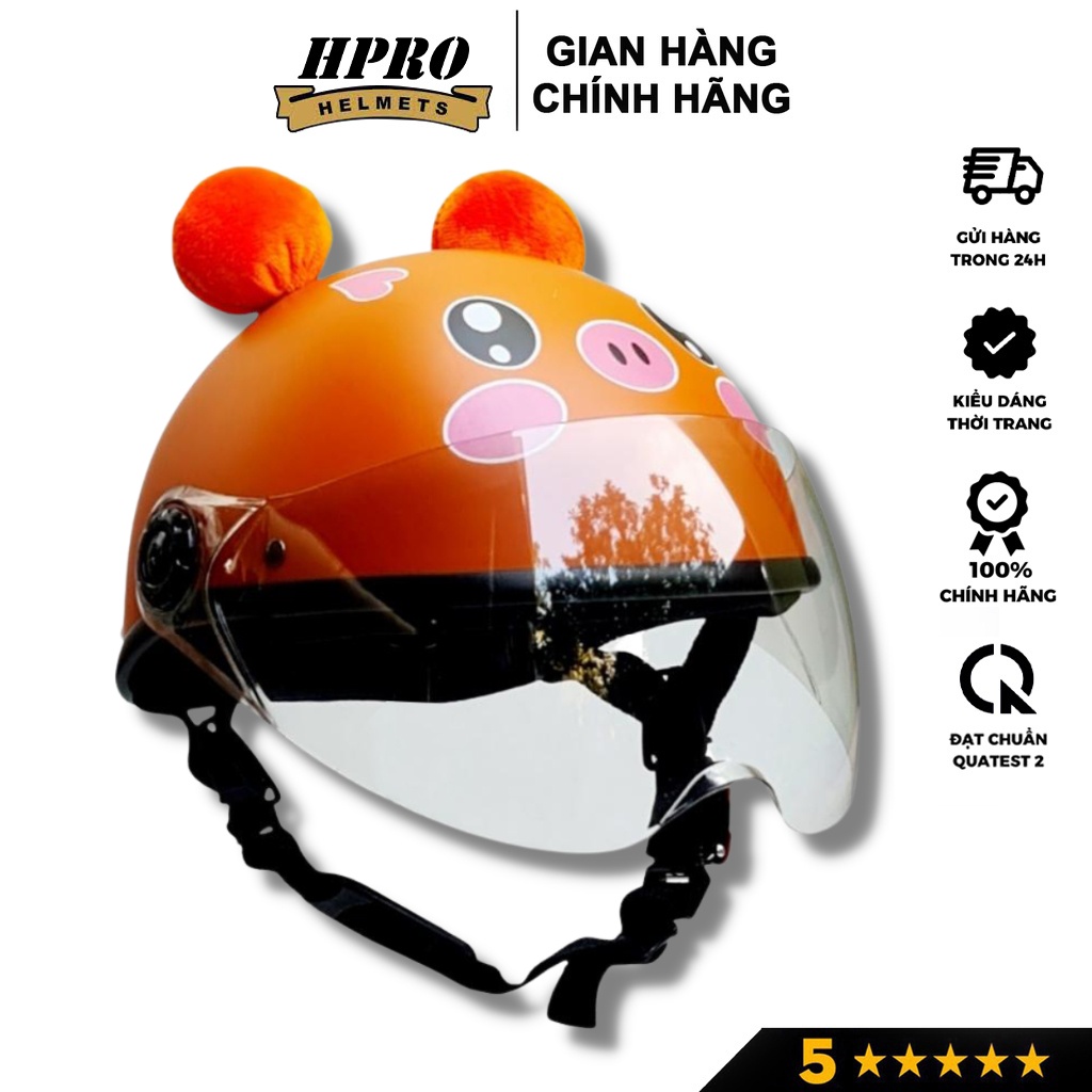 Ảnh Mũ bảo hiểm cho bé Hpro helmet, an toàn cho trẻ em từ 3-8 tuổi, có kính chắn gió, họa tiết heo xinh đáng yêu 4