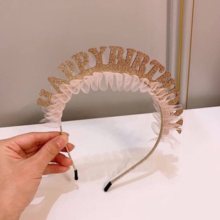 Bờm cài tóc Happy Birthday ánh kim, bờm băng đô cài tóc sinh nhật phong cách Hàn Quốc YẾN NHI SHOP