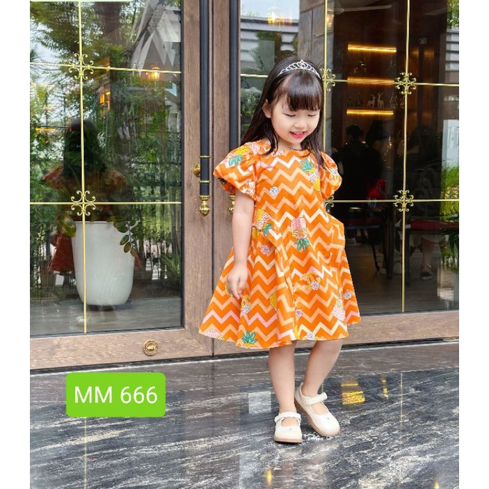 Váy đầm xinh bé gái 1-10T 10-40kg kẻ sóng tay bồng Sofia đi học đi chơi