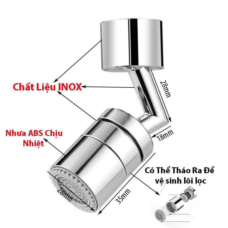 Ảnh Đầu Nối Vòi Nước Xoay 720 Độ Với 2 Chế Độ Chảy Tiện Lợi Phù Hợp Với Nhiều Loại Vòi Lavabo - OENON 3