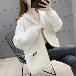 Áo Khoác Lông Cừu Có Mũ Trùm Dáng Rộng Thời Trang Mùa Thu Đông Dành Cho Nữ