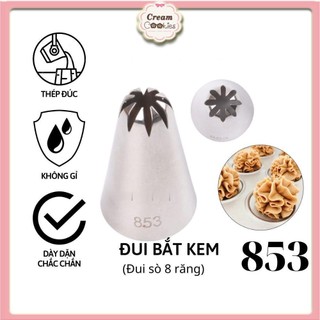 Đui sò bắt kem 853, Đuôi bắt hoa trang trí bánh, đui bắt bánh quy bằng thép không gỉ đúc liền khối dày dặn, cứng cáp