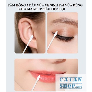 Hộp 200 que Tăm bông ngoáy tai hai đầu, bông ráy tai dùng một lần thiết kế đa chức năng tiện dụng GD642-TBong2dau